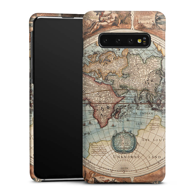 Galaxy S10 Handy Premium Case Smartphone Handyhülle Schutzhülle matt World Map Vintage Map Premium Case