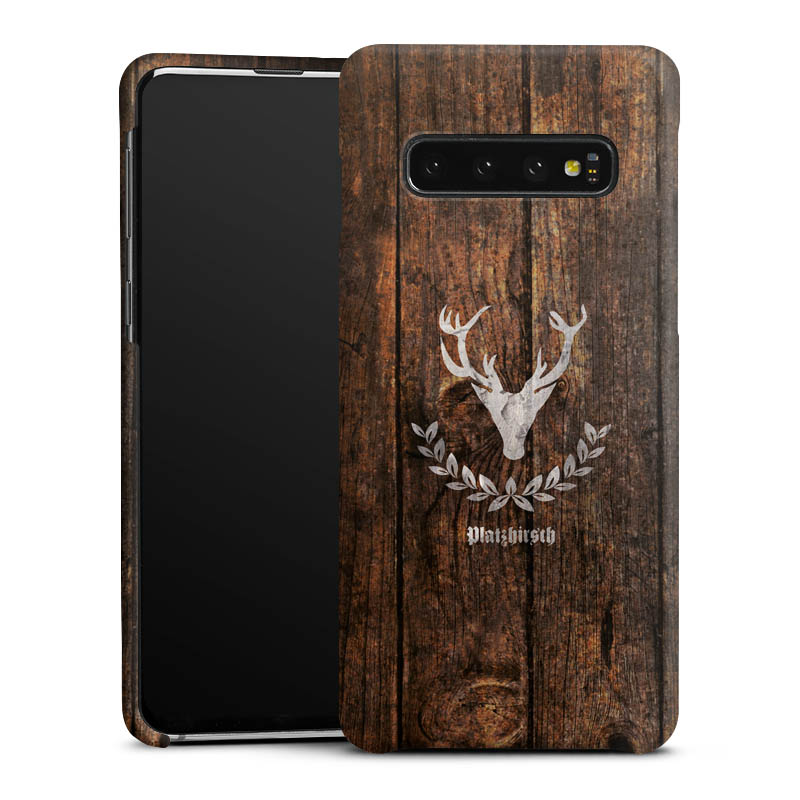 Galaxy S10 Handy Premium Case Smartphone Handyhülle Schutzhülle matt Deer Wood Wooden Look Premium Case