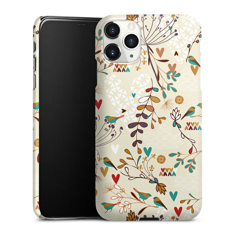 iPhone 11 Pro Max Handy Premium Case Smartphone Handyhülle Schutzhülle glänzend Bird Flowers Retro Premium Case