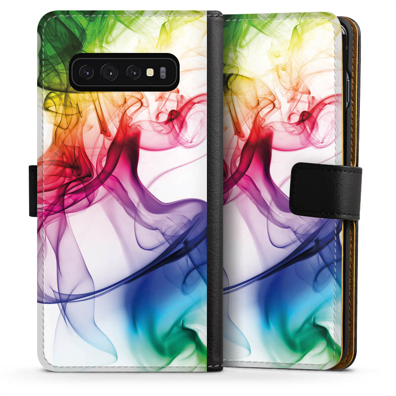 Galaxy S10 Handy Klapphülle Handyhülle aus Kunst Leder schwarz Flip Case Water Colour Rainbow Sideflip mit Lasche