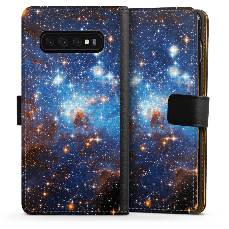 Galaxy S10 Handy Klapphülle Handyhülle aus Kunst Leder schwarz Flip Case Star Weltall Galaxy Sideflip mit Lasche