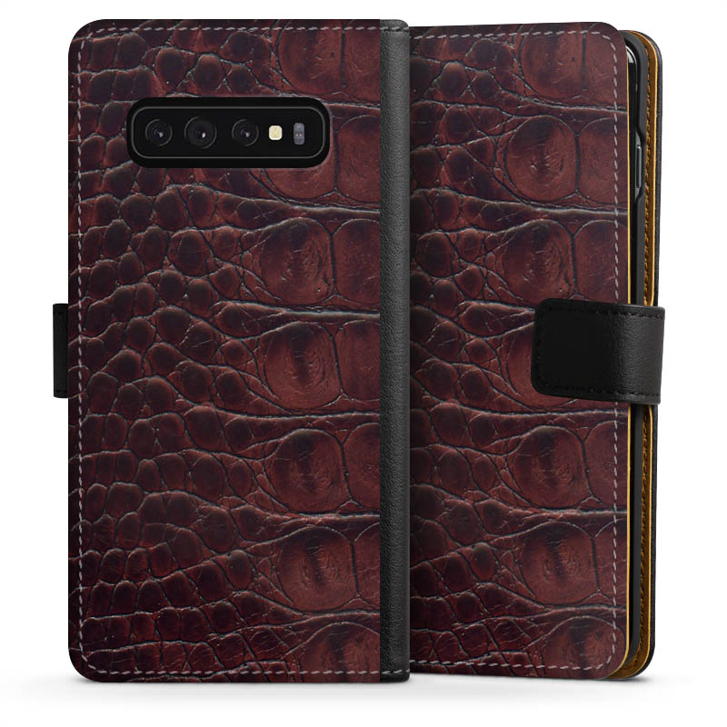 Galaxy S10 Handy Klapphülle Handyhülle aus Kunst Leder schwarz Flip Case Crocodile Animal Print Leather Sideflip mit Lasche