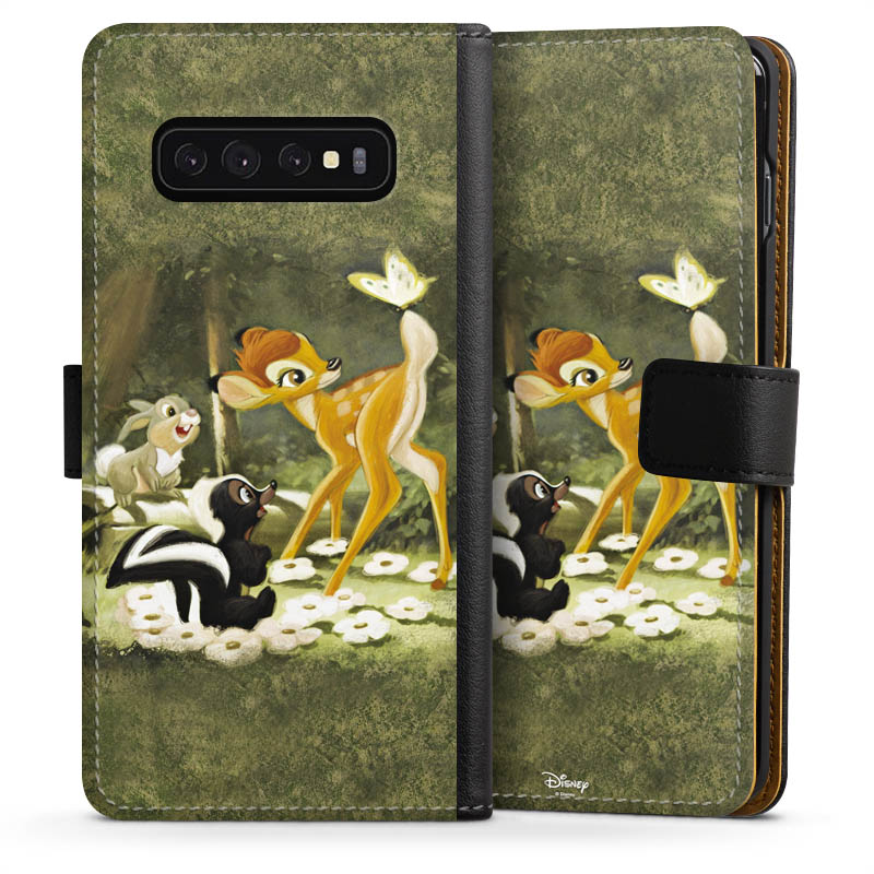 Galaxy S10 Handy Klapphülle Handyhülle aus Kunst Leder schwarz Flip Case Disney Official Licensed Product Bambi Sideflip mit Lasche