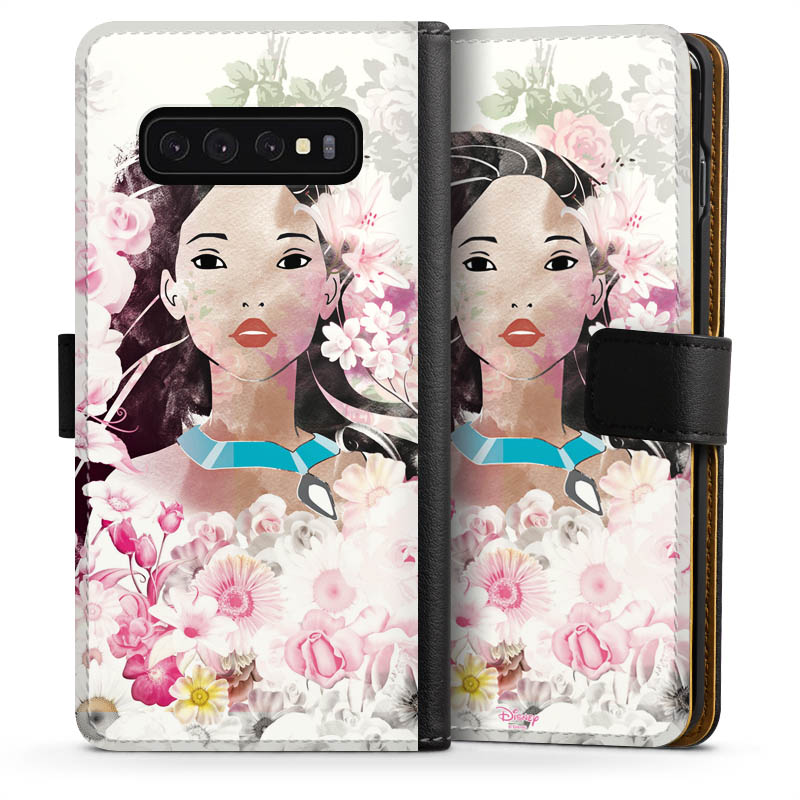 Galaxy S10 Handy Klapphülle Handyhülle aus Kunst Leder schwarz Flip Case Pocahontas Official Licensed Product Disney Sideflip mit Lasche