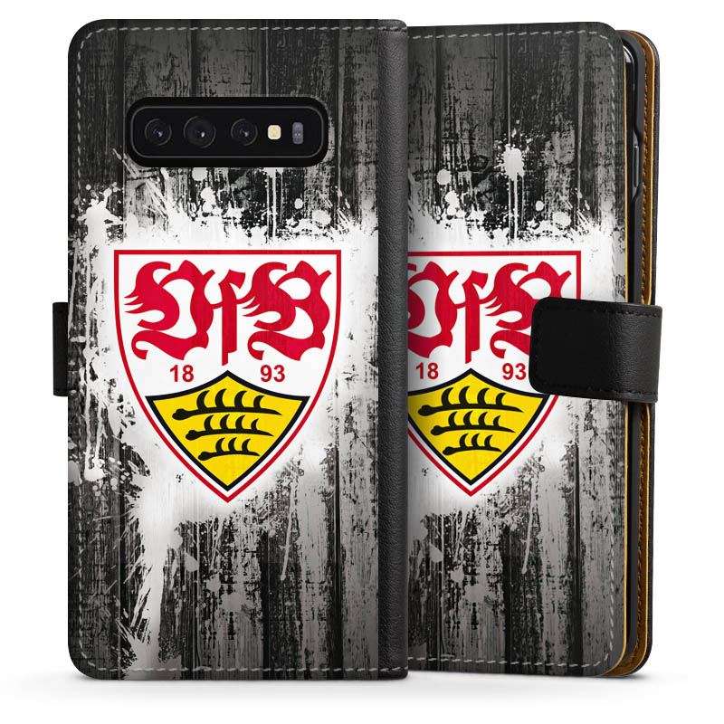 Galaxy S10 Handy Klapphülle Handyhülle aus Kunst Leder schwarz Flip Case Vfb Stuttgart Official Licensed Product Sideflip mit Lasche