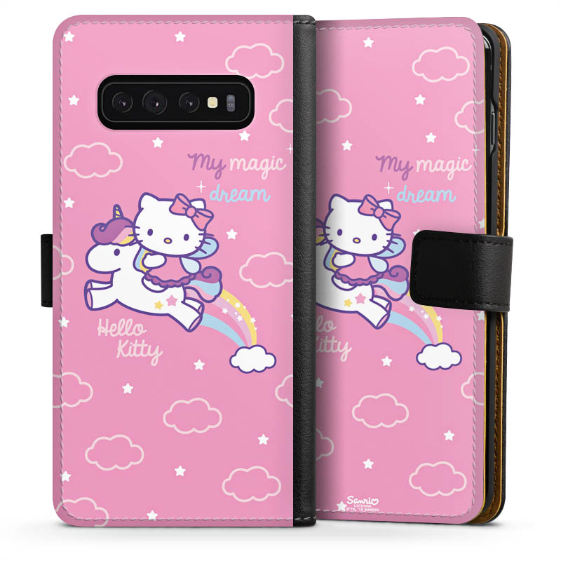 Galaxy S10 Handy Klapphülle Handyhülle aus Kunst Leder schwarz Flip Case Einhorn Official Licensed Product Hello Kitty Sideflip mit Lasche