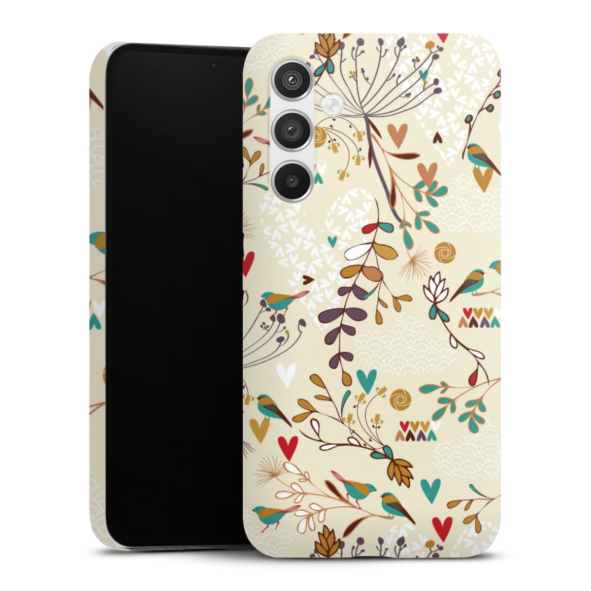 Galaxy A54 5G Handy Premium Case Smartphone Handyhülle Schutzhülle matt Bird Flowers Retro Premium Case