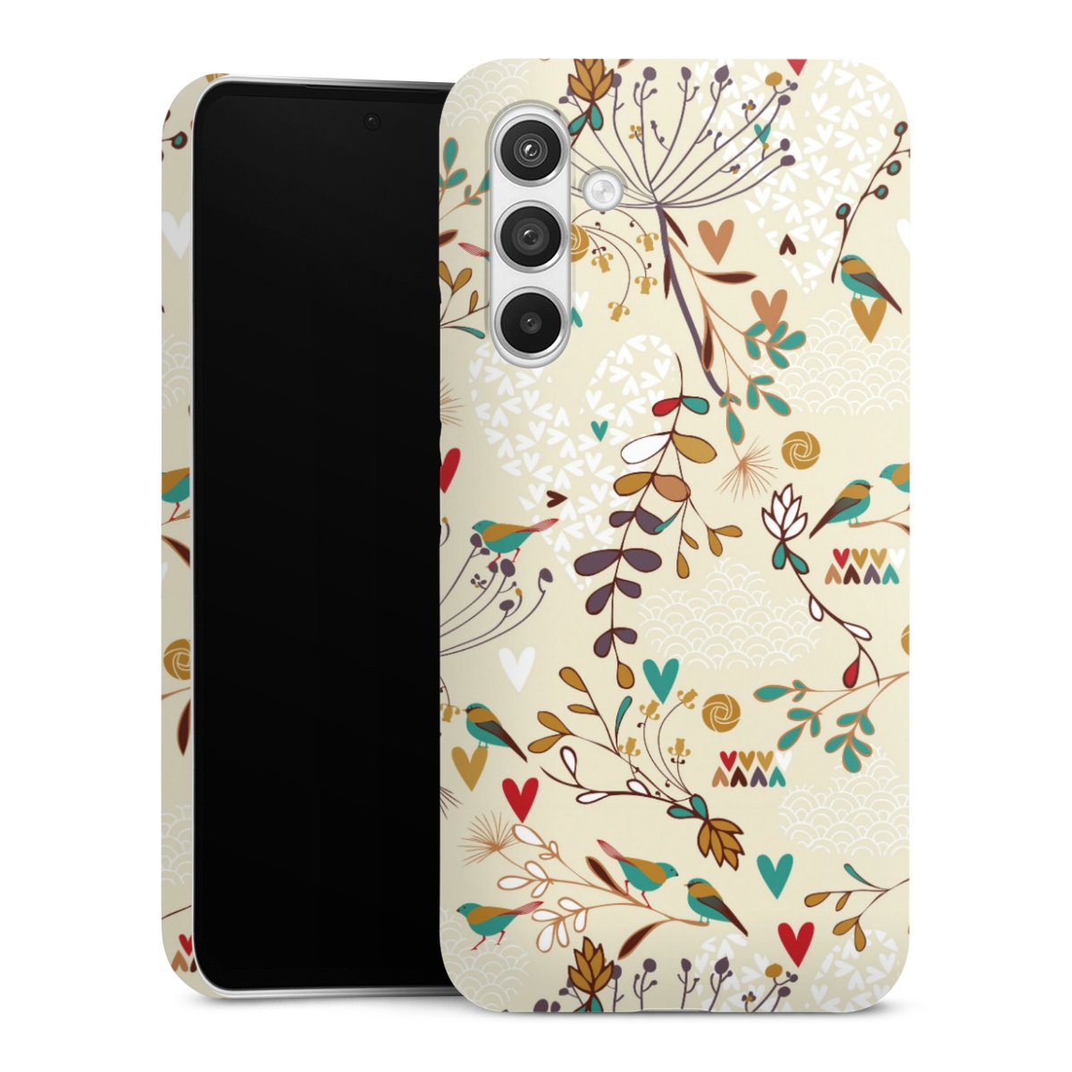 Galaxy A54 5G Handy Premium Case Smartphone Handyhülle Schutzhülle glänzend Bird Flowers Retro Premium Case