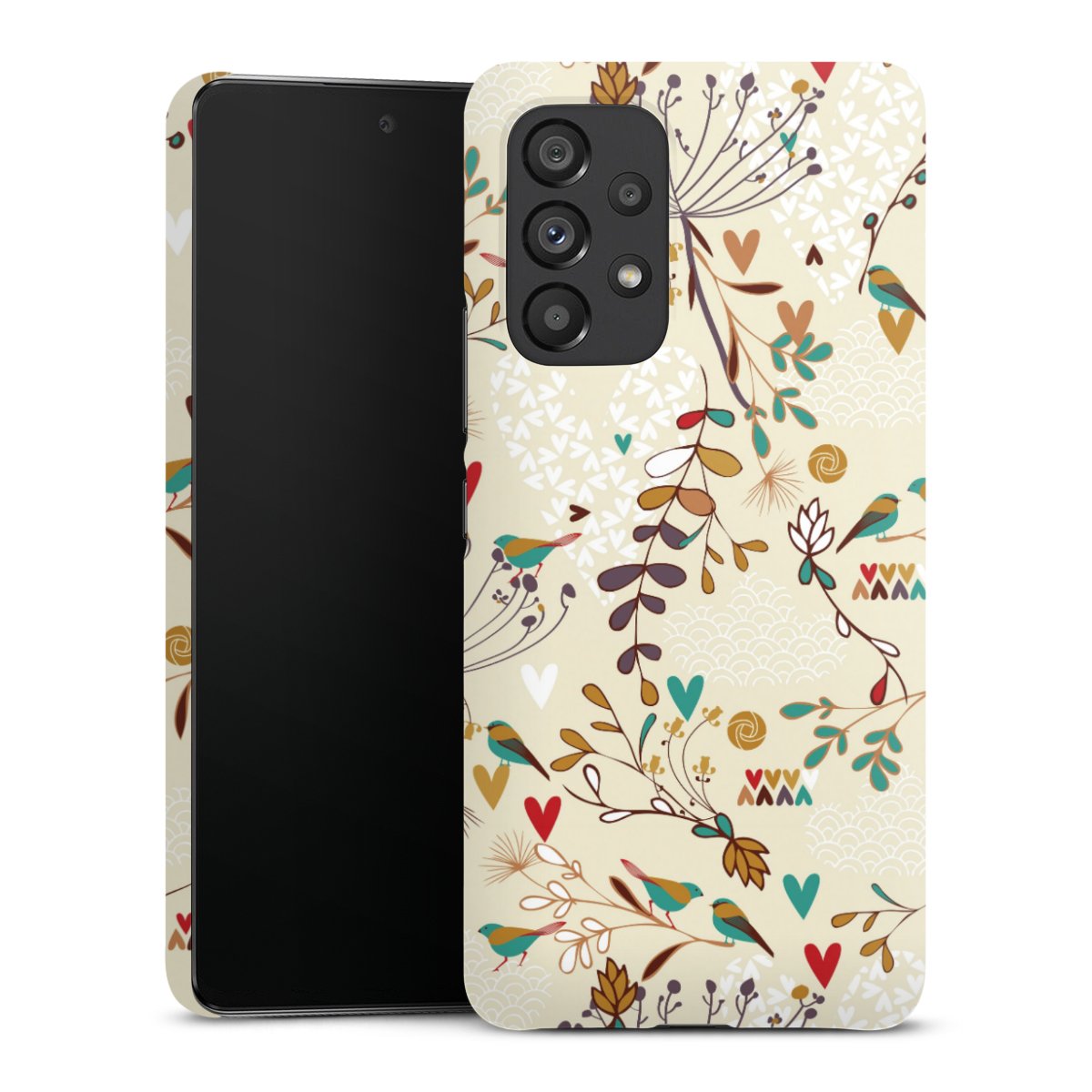 Galaxy A53 5G Handy Premium Case Smartphone Handyhülle Schutzhülle glänzend Bird Flowers Retro Premium Case