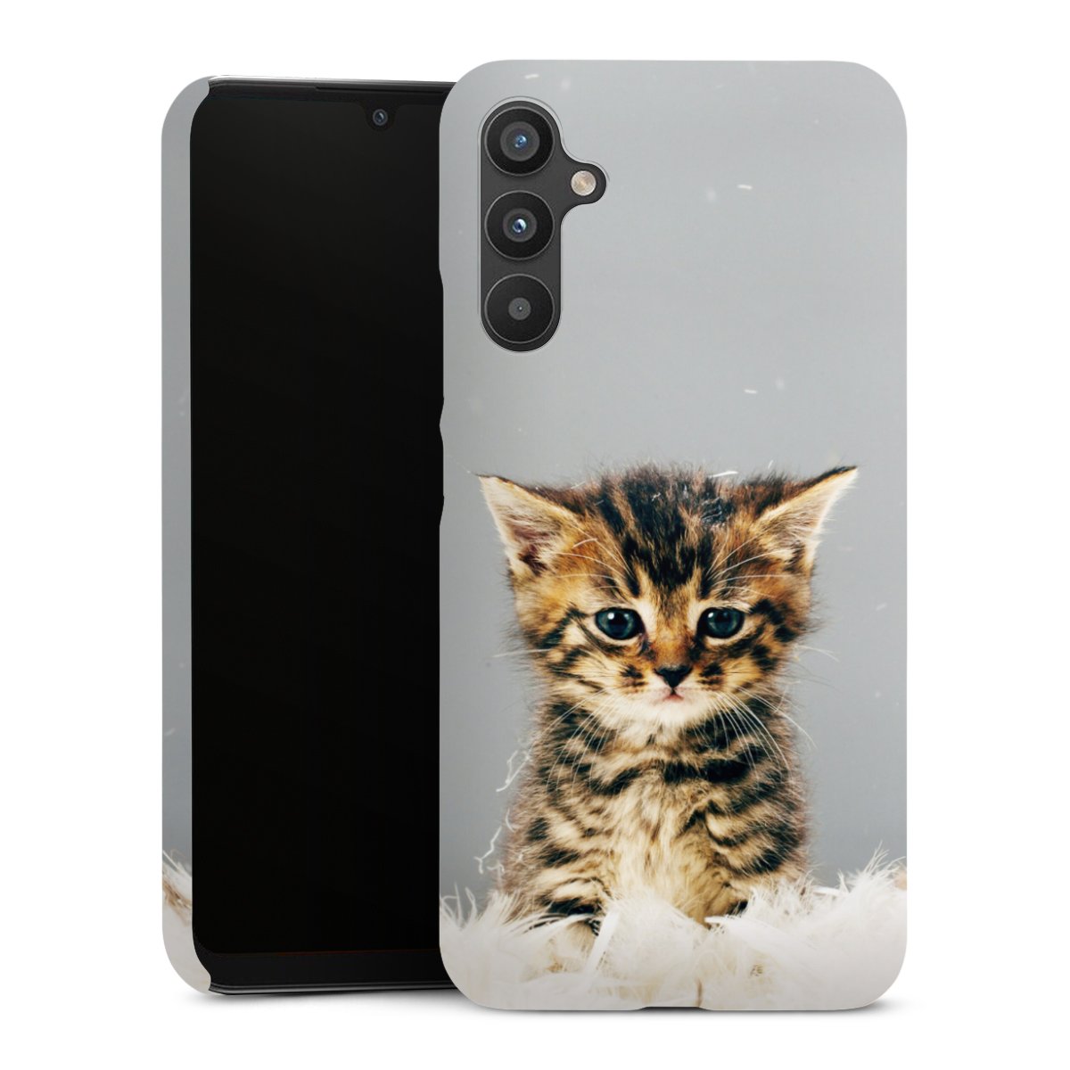 Galaxy A34 5G Handy Premium Case Smartphone Handyhülle Schutzhülle glänzend Cat Feather Pet Premium Case