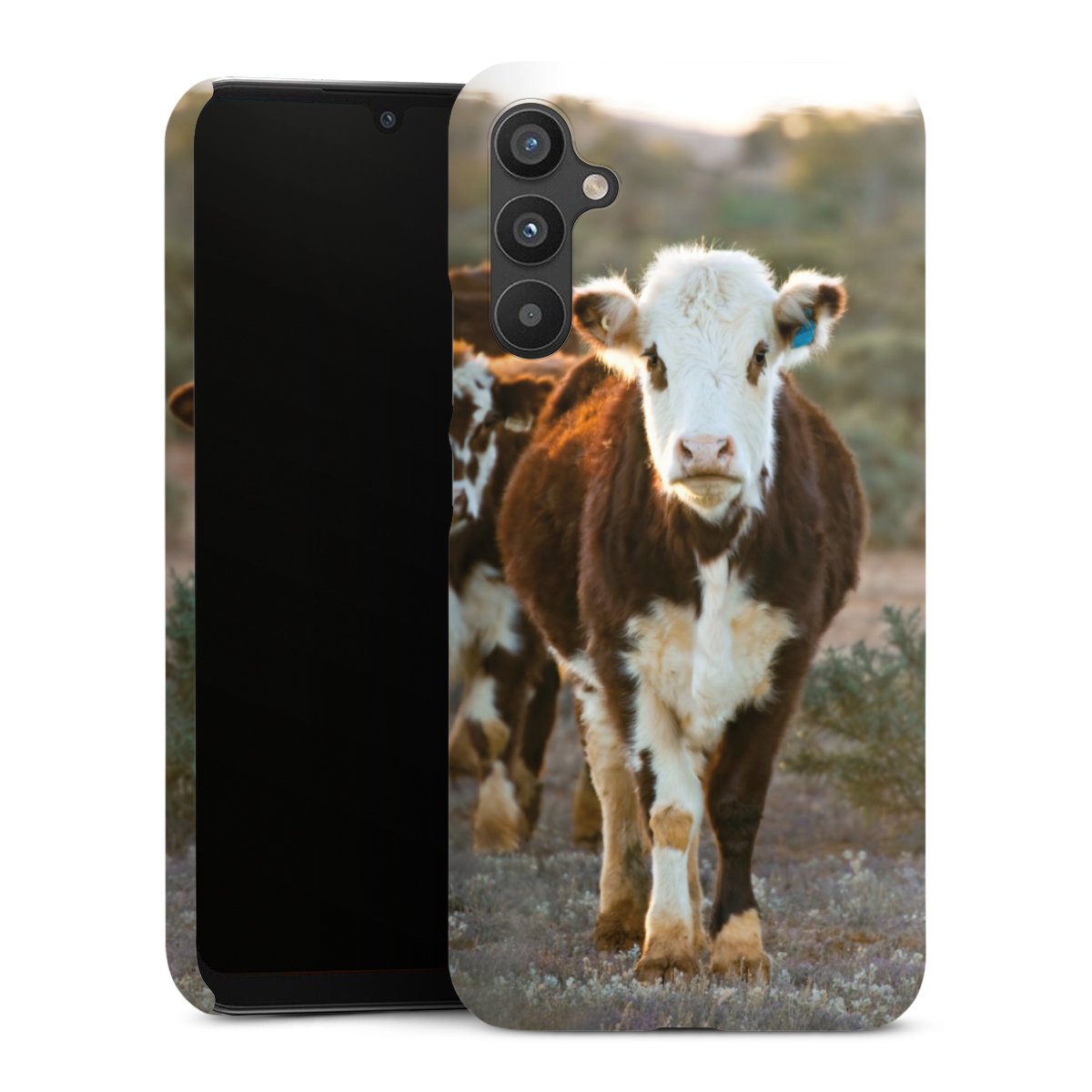 Galaxy A34 5G Handy Premium Case Smartphone Handyhülle Schutzhülle glänzend Cow Farmer Calf Premium Case