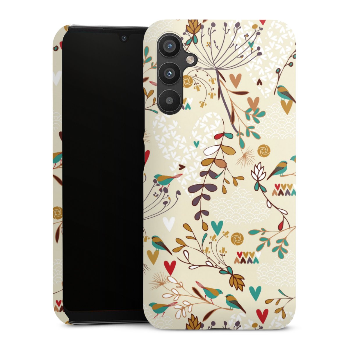 Galaxy A34 5G Handy Premium Case Smartphone Handyhülle Schutzhülle glänzend Bird Flowers Retro Premium Case