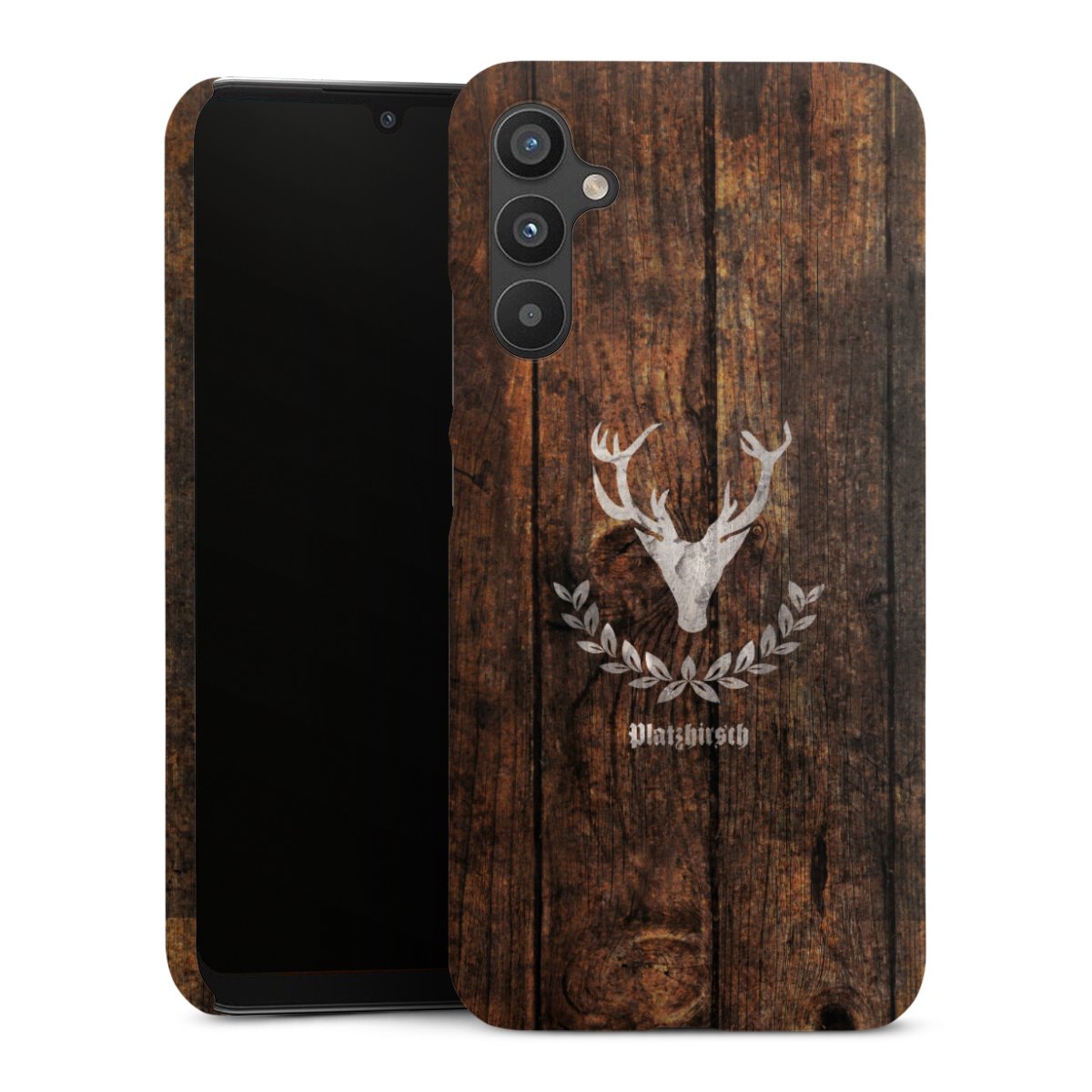 Galaxy A34 5G Handy Premium Case Smartphone Handyhülle Schutzhülle glänzend Deer Wood Wooden Look Premium Case