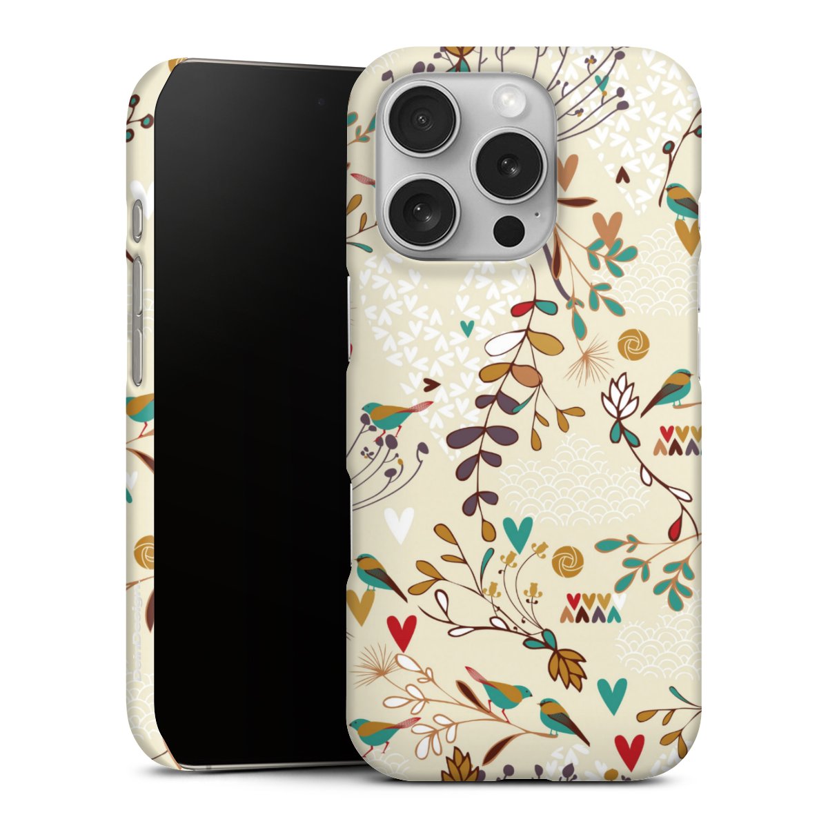 iPhone 16 Pro Handy Premium Case Smartphone Handyhülle Schutzhülle matt Bird Flowers Retro Premium Case