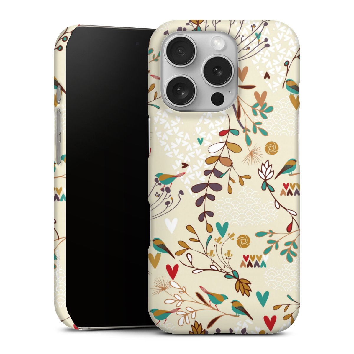 iPhone 16 Pro Handy Premium Case Smartphone Handyhülle Schutzhülle glänzend Bird Flowers Retro Premium Case