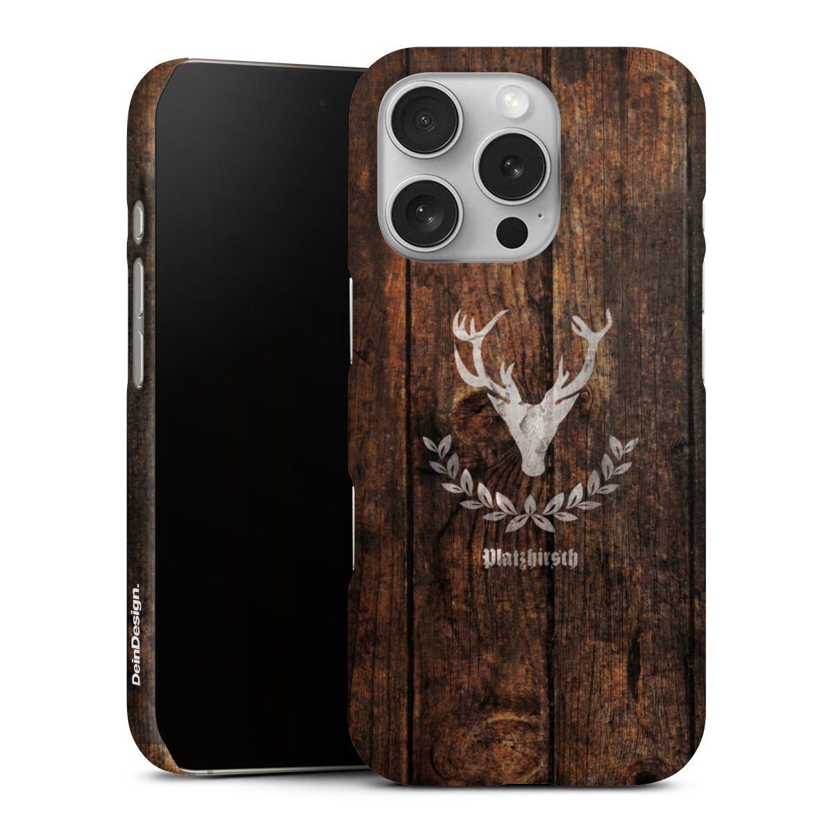 iPhone 16 Pro Handy Premium Case Smartphone Handyhülle Schutzhülle glänzend Deer Wood Wooden Look Premium Case