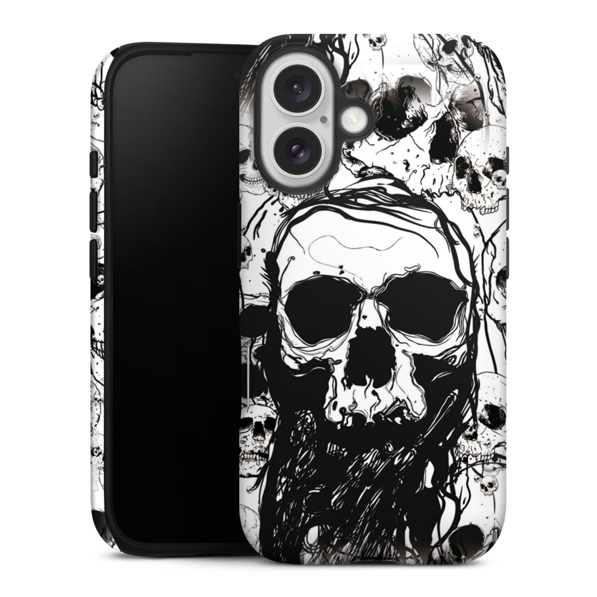 iPhone 16 Handy Panzer Handyhülle robuste Outdoor Hülle Schutzhülle matt Totenkopf Halloween Tough Case