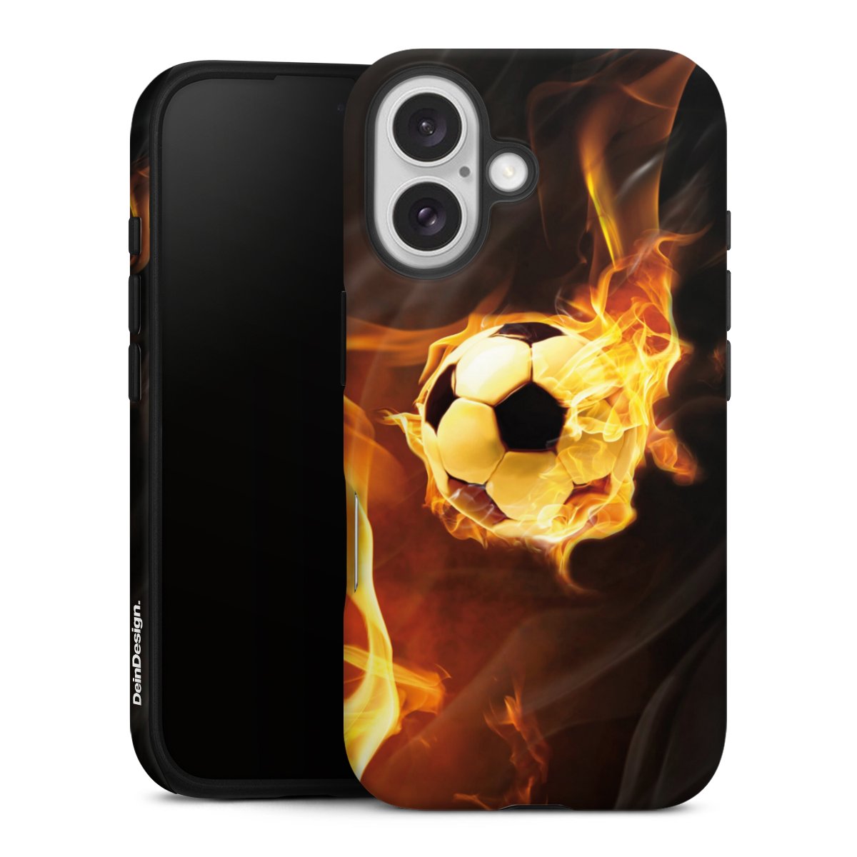 iPhone 16 Handy Panzer Handyhülle robuste Outdoor Hülle Schutzhülle matt Ball Fire Soccer Tough Case