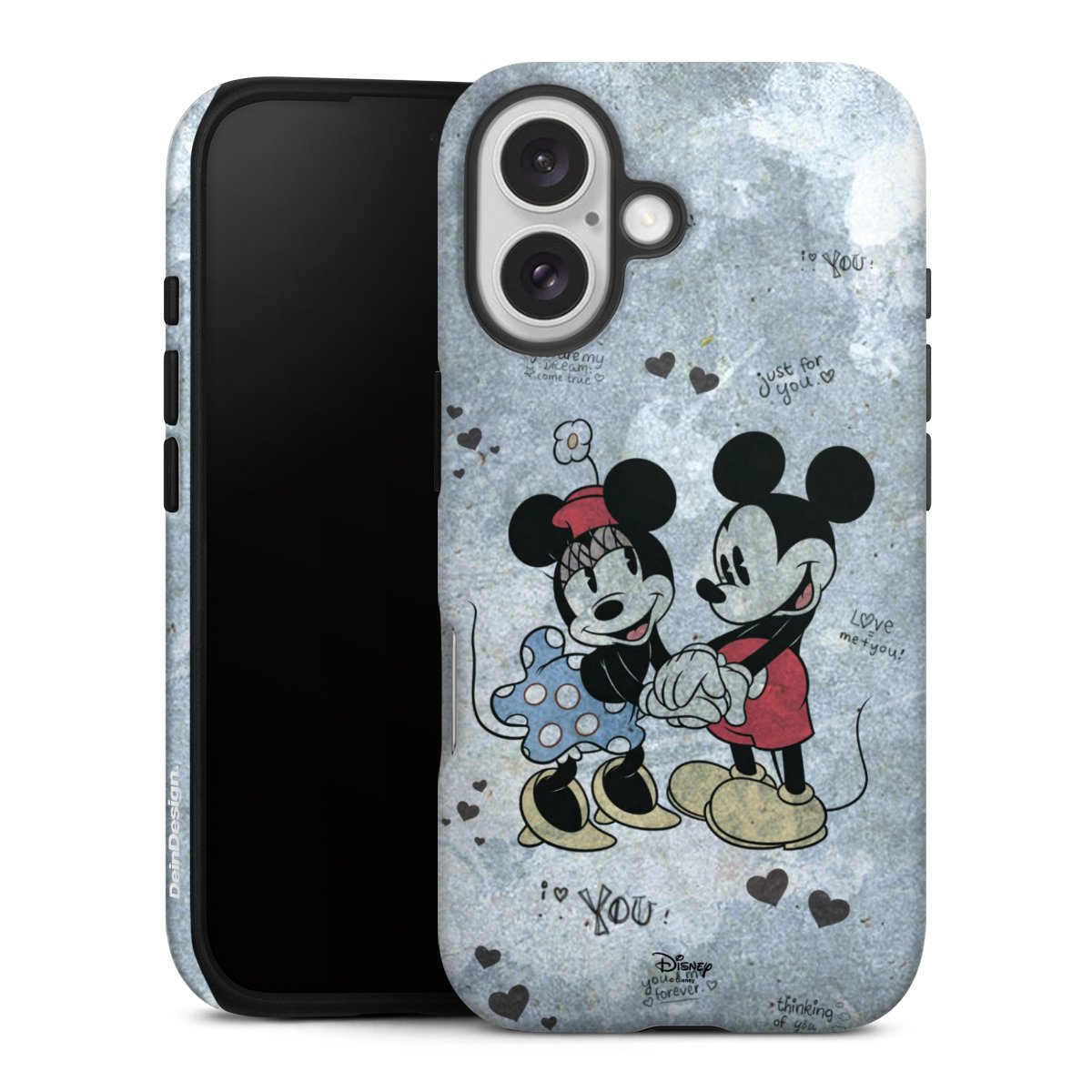 iPhone 16 Handy Panzer Handyhülle robuste Outdoor Hülle Schutzhülle matt Mickey & Minnie Mouse Vintage Disney Tough Case