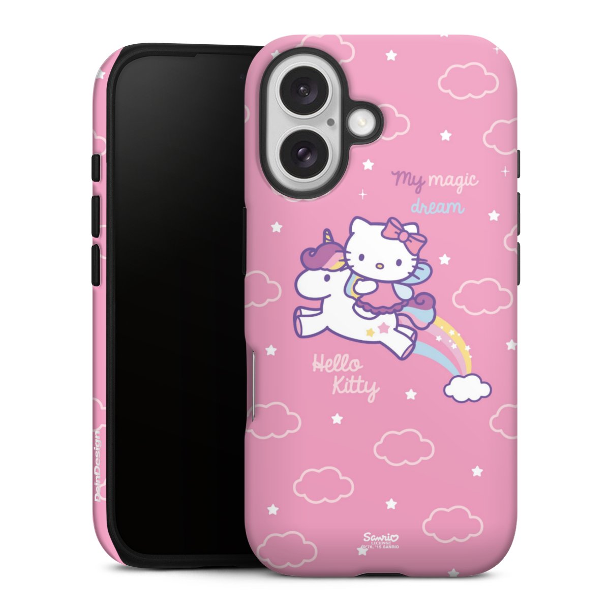 iPhone 16 Handy Panzer Handyhülle robuste Outdoor Hülle Schutzhülle matt Einhorn Official Licensed Product Hello Kitty Tough Case