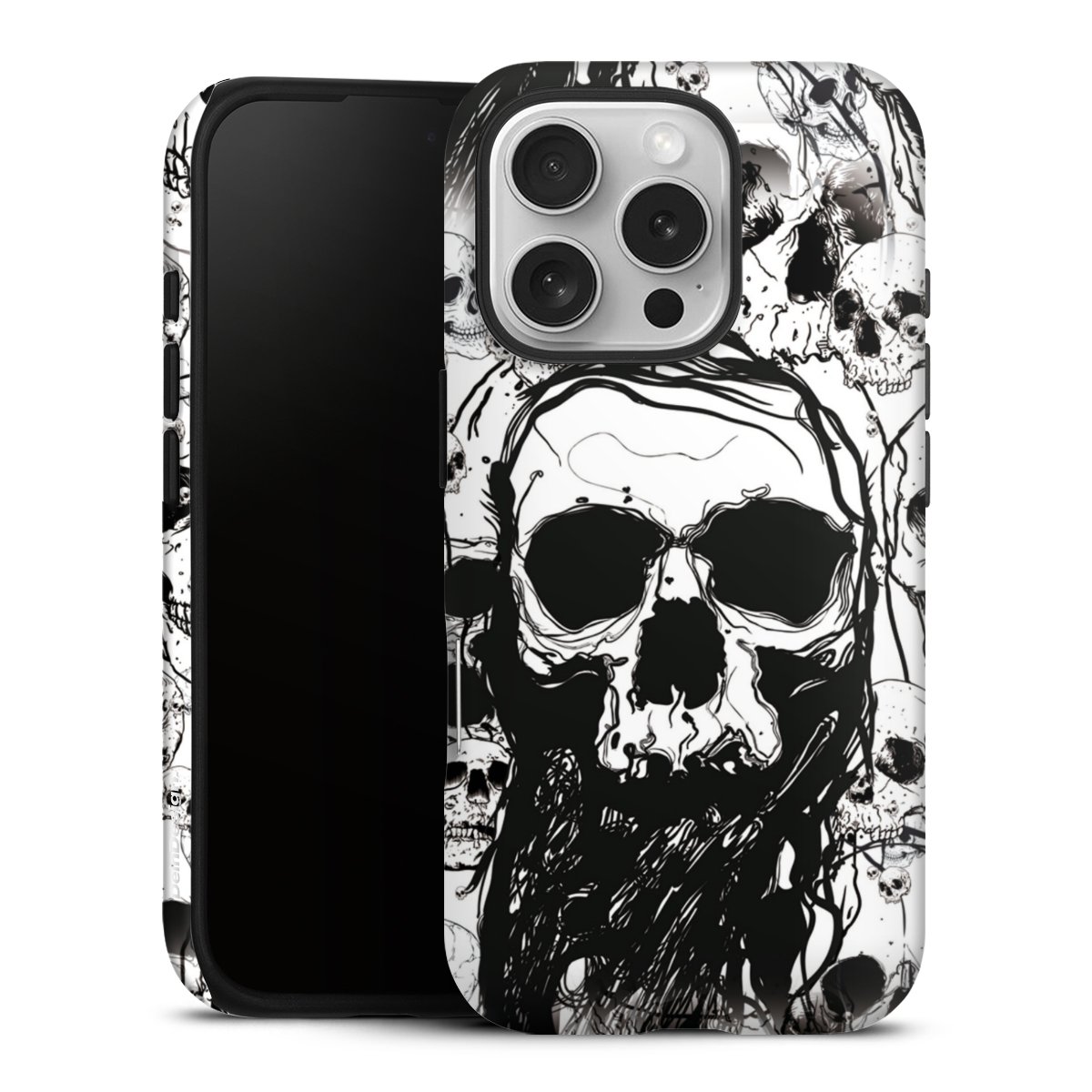 iPhone 16 Pro Handy Panzer Handyhülle robuste Outdoor Hülle Schutzhülle matt Totenkopf Halloween Tough Case