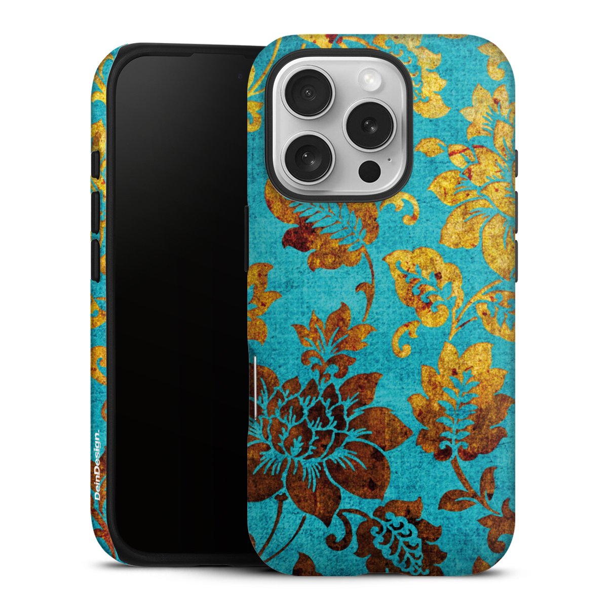 iPhone 16 Pro Handy Panzer Handyhülle robuste Outdoor Hülle Schutzhülle matt Ornament Vintage Flowers Tough Case