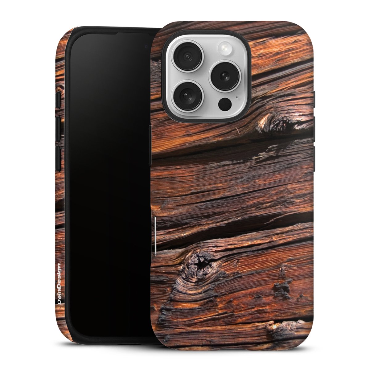 iPhone 16 Pro Handy Panzer Handyhülle robuste Outdoor Hülle Schutzhülle matt Beams Wooden Look Wood Tough Case