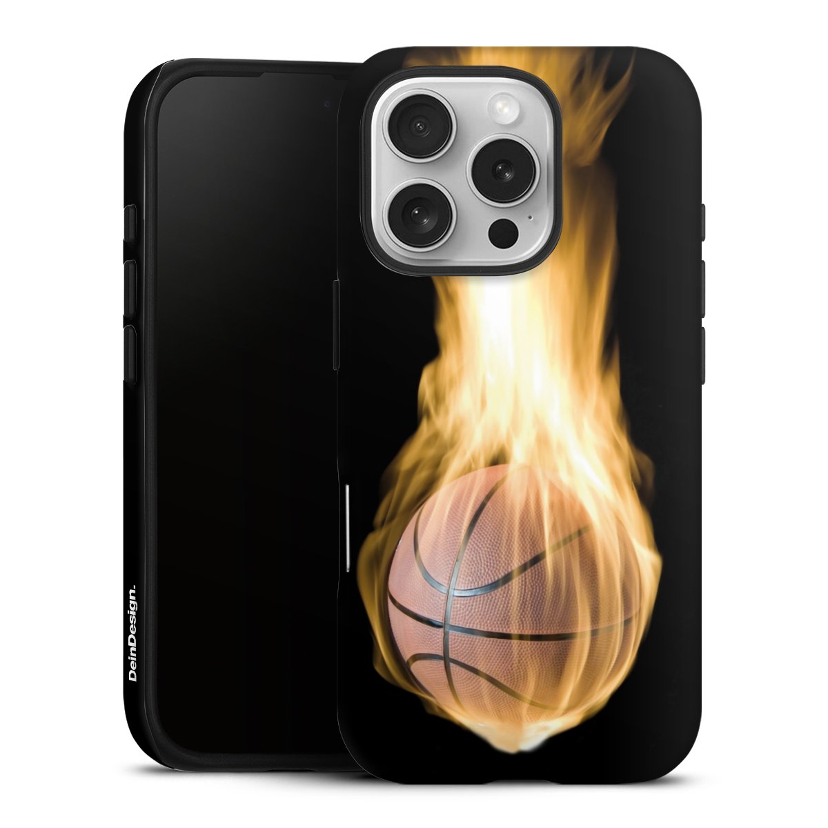 iPhone 16 Pro Handy Panzer Handyhülle robuste Outdoor Hülle Schutzhülle matt Basketball Sports Fire Tough Case