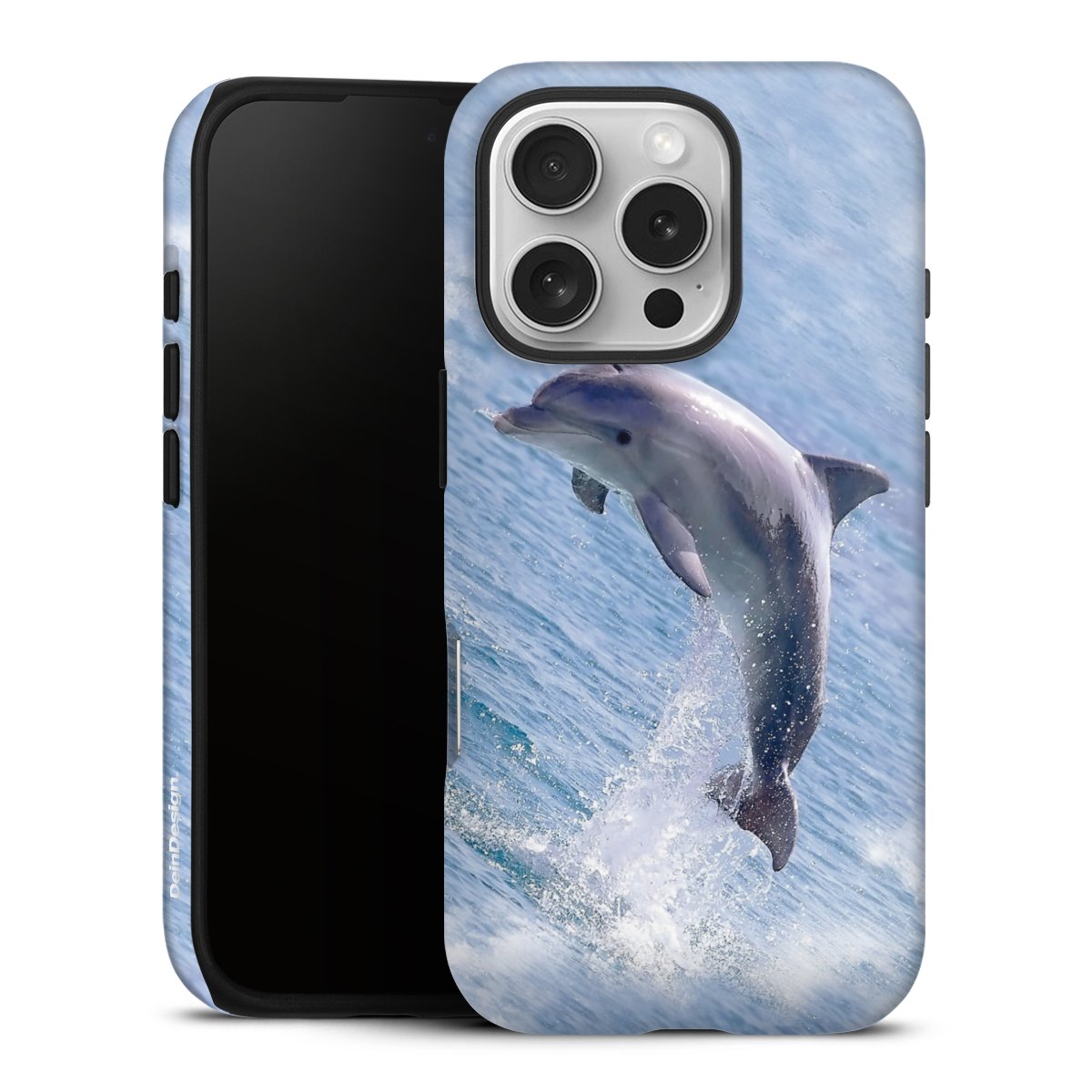 iPhone 16 Pro Handy Panzer Handyhülle robuste Outdoor Hülle Schutzhülle matt Dolphin Ocean Wale Tough Case