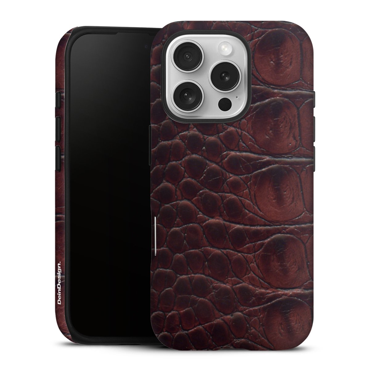 iPhone 16 Pro Handy Panzer Handyhülle robuste Outdoor Hülle Schutzhülle matt Crocodile Animal Print Leather Tough Case