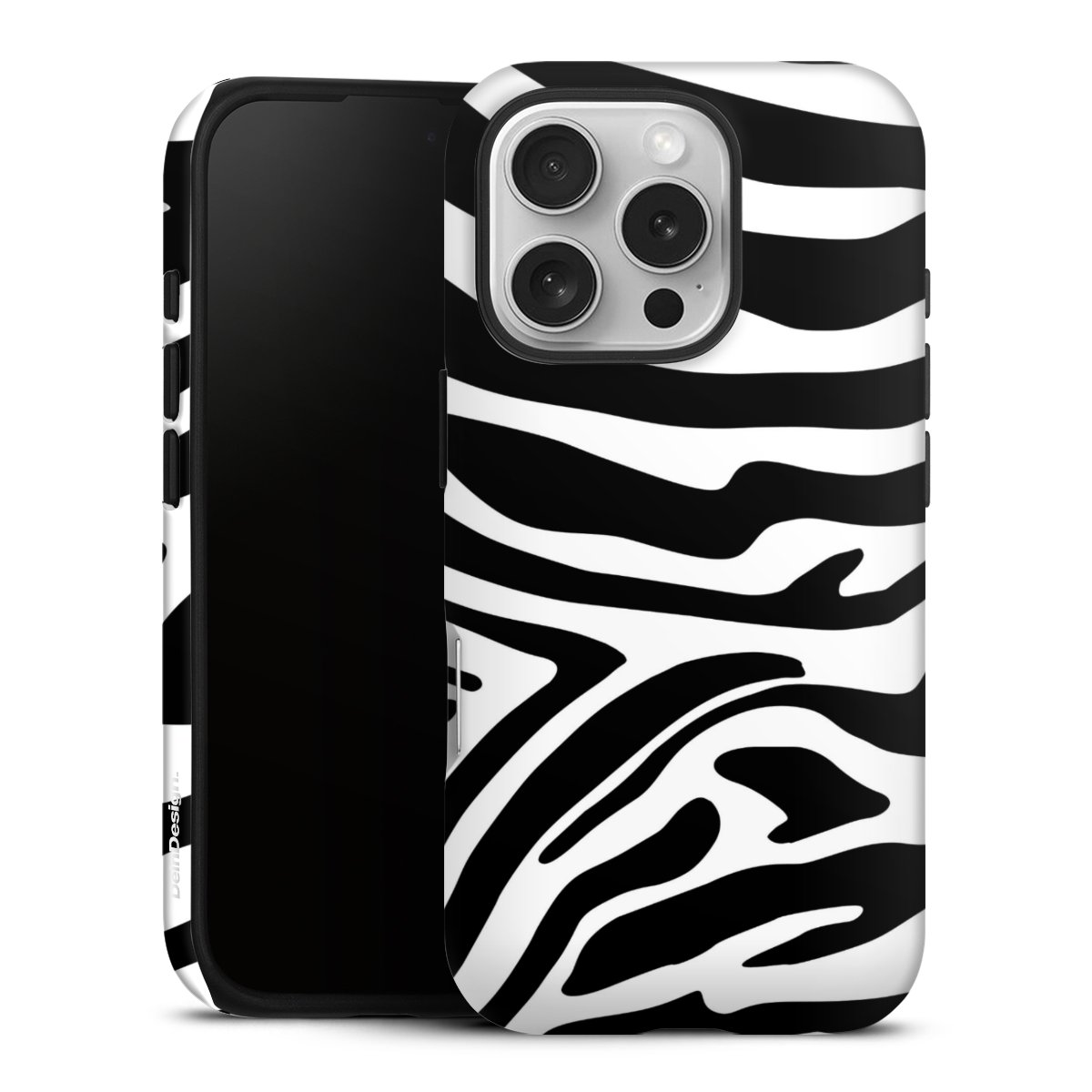 iPhone 16 Pro Handy Panzer Handyhülle robuste Outdoor Hülle Schutzhülle matt Zebra Animal Look Animal Print Tough Case