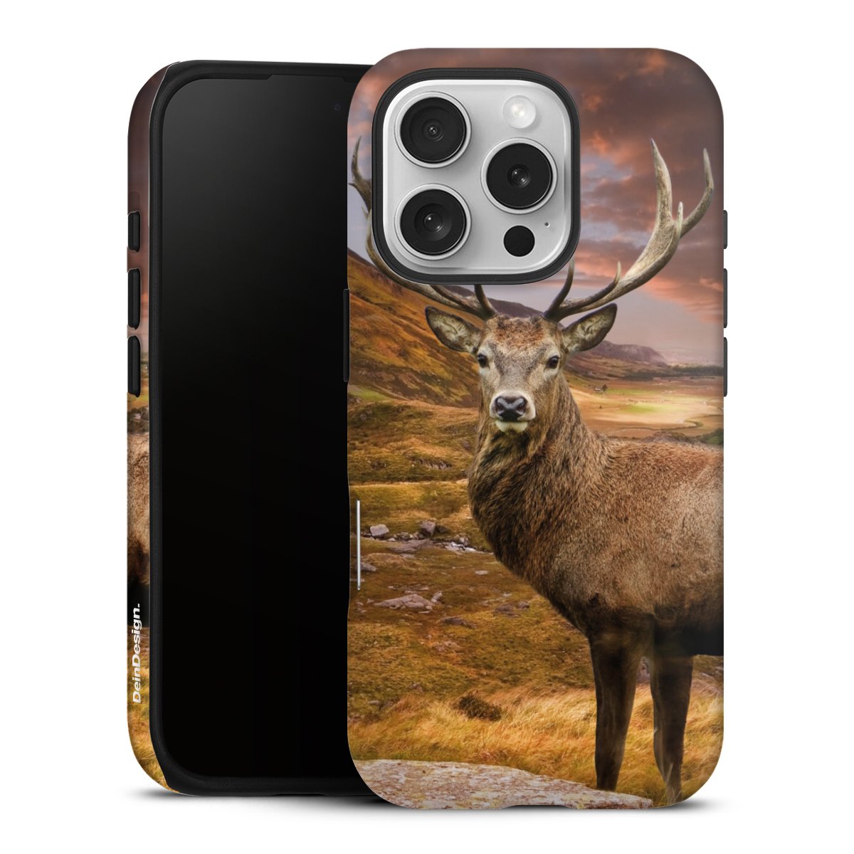 iPhone 16 Pro Handy Panzer Handyhülle robuste Outdoor Hülle Schutzhülle matt Meadow Mountain Deer Tough Case