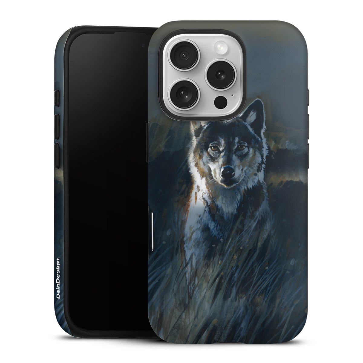 iPhone 16 Pro Handy Panzer Handyhülle robuste Outdoor Hülle Schutzhülle matt Nature Wolf Painting Tough Case