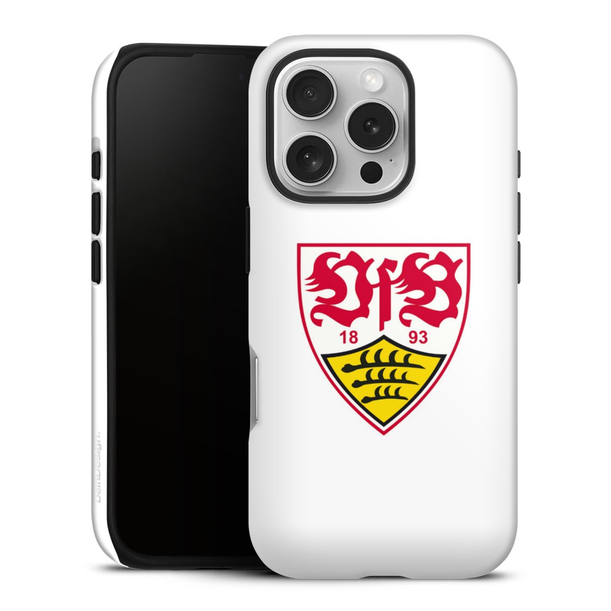 iPhone 16 Pro Handy Panzer Handyhülle robuste Outdoor Hülle Schutzhülle matt Logo Official Licensed Product Vfb Stuttgart Tough Case