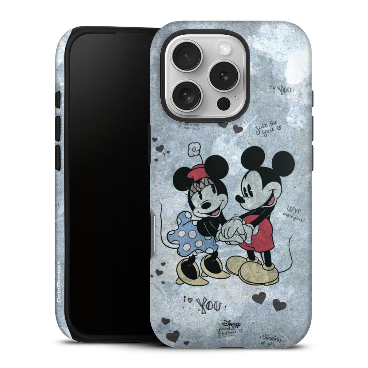 iPhone 16 Pro Handy Panzer Handyhülle robuste Outdoor Hülle Schutzhülle matt Mickey & Minnie Mouse Vintage Disney Tough Case