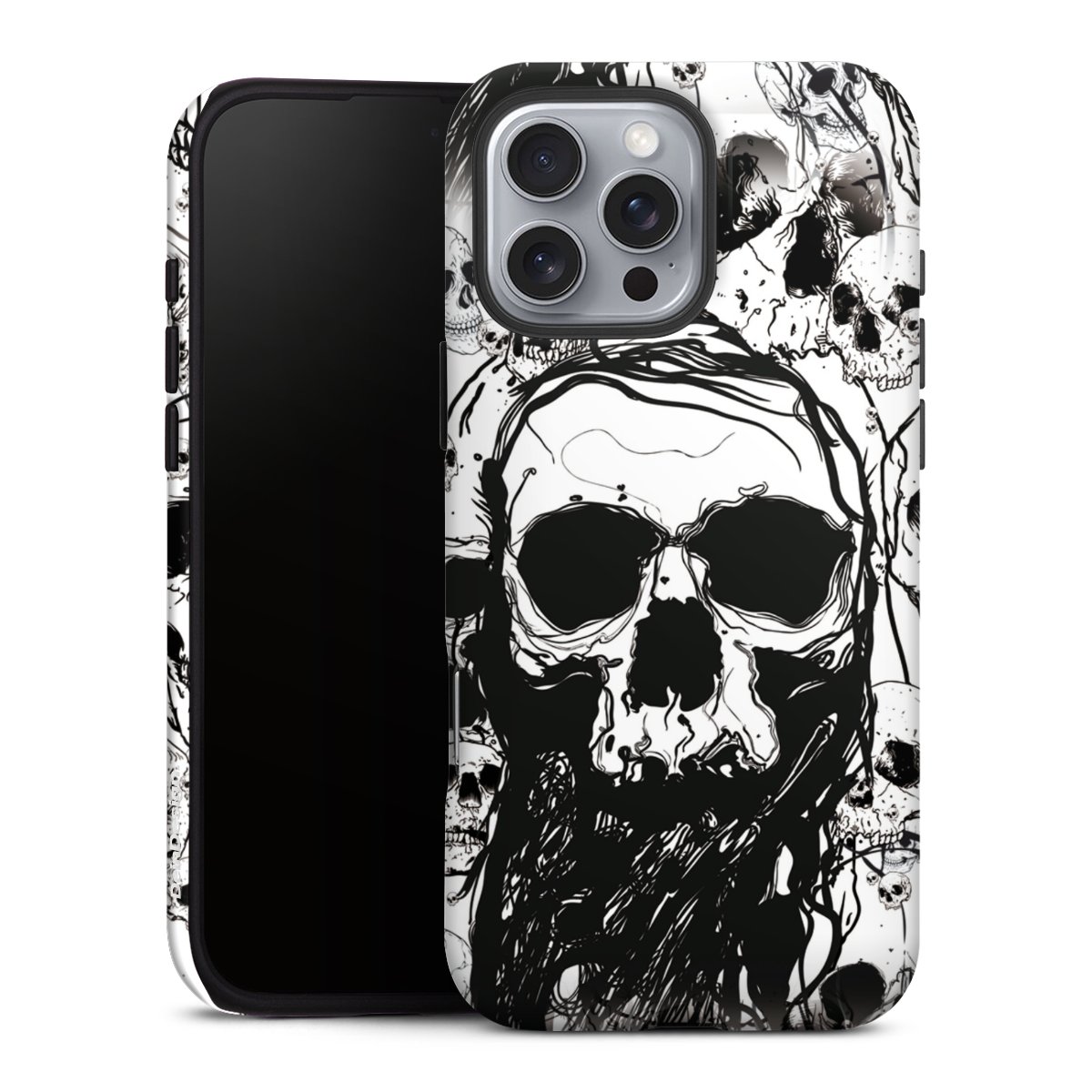 iPhone 16 Pro Max Handy Panzer Handyhülle robuste Outdoor Hülle Schutzhülle matt Totenkopf Halloween Tough Case