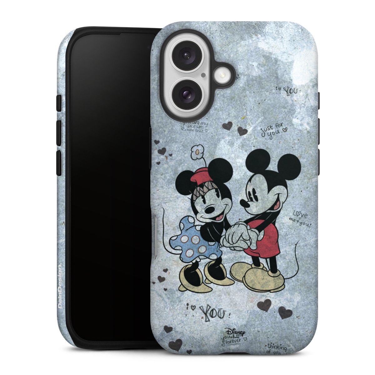 iPhone 16 Handy Panzer Handyhülle robuste Outdoor Hülle Schutzhülle glänzend Mickey & Minnie Mouse Vintage Disney Tough Case