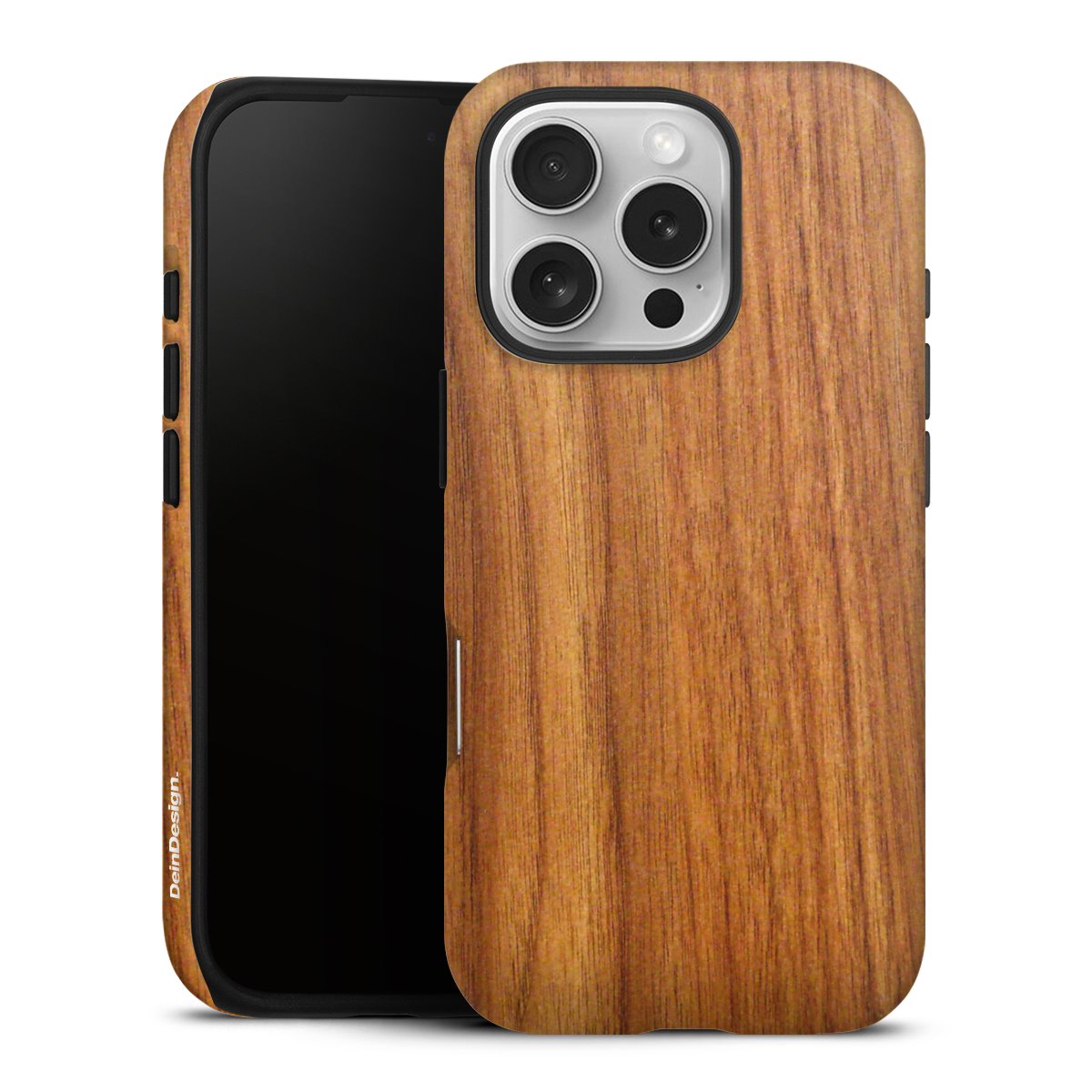 iPhone 16 Pro Handy Panzer Handyhülle robuste Outdoor Hülle Schutzhülle glänzend Wood Larch Wooden Look Tough Case