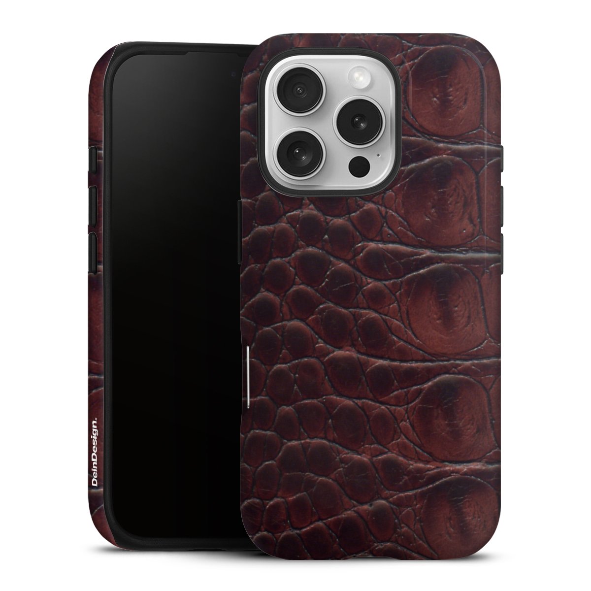 iPhone 16 Pro Handy Panzer Handyhülle robuste Outdoor Hülle Schutzhülle glänzend Crocodile Animal Print Leather Tough Case