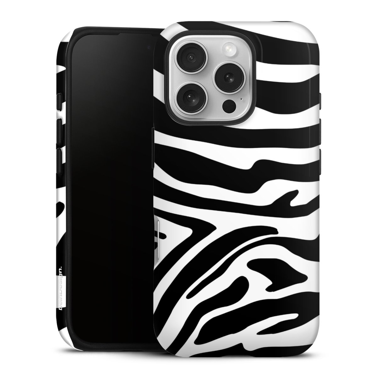 iPhone 16 Pro Handy Panzer Handyhülle robuste Outdoor Hülle Schutzhülle glänzend Zebra Animal Look Animal Print Tough Case