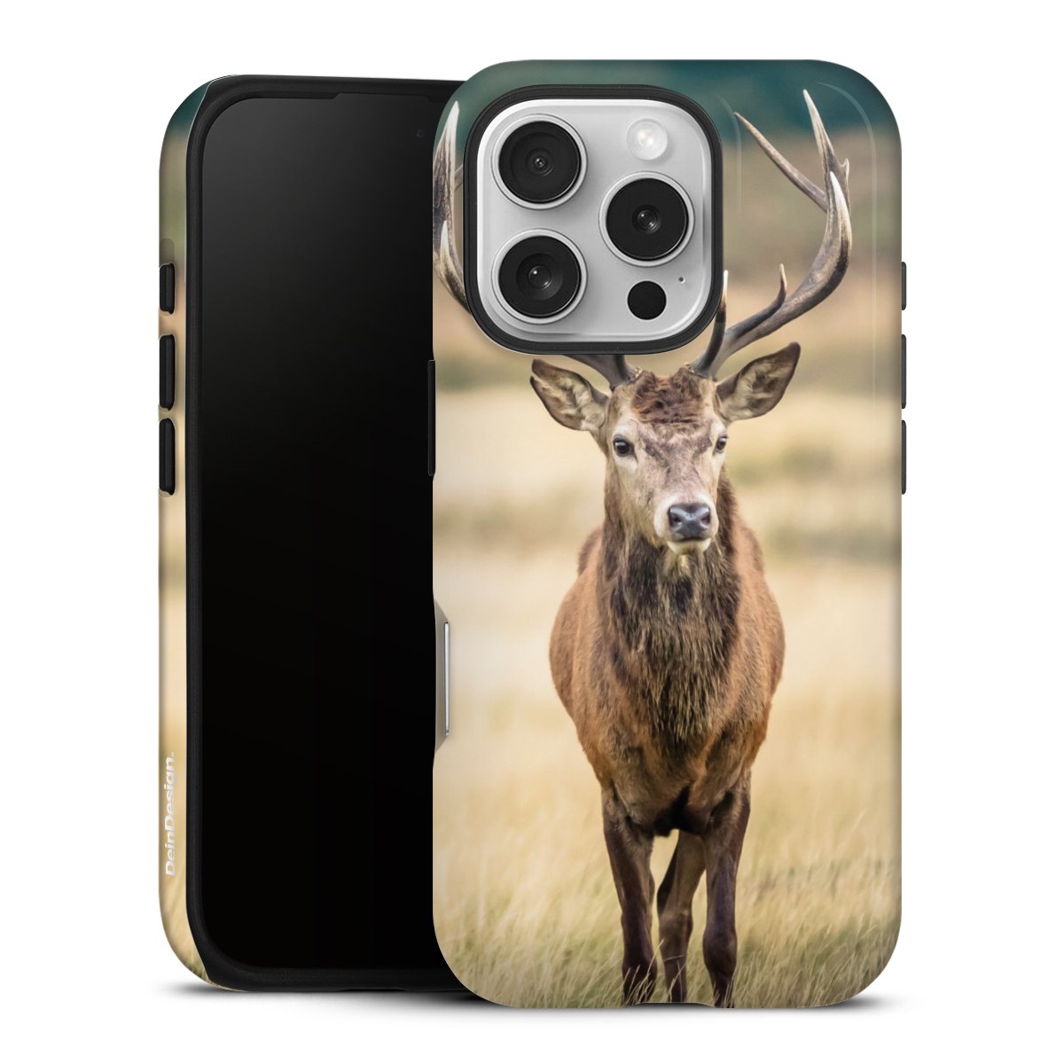 iPhone 16 Pro Handy Panzer Handyhülle robuste Outdoor Hülle Schutzhülle glänzend Deer Meadow Forrest Tough Case