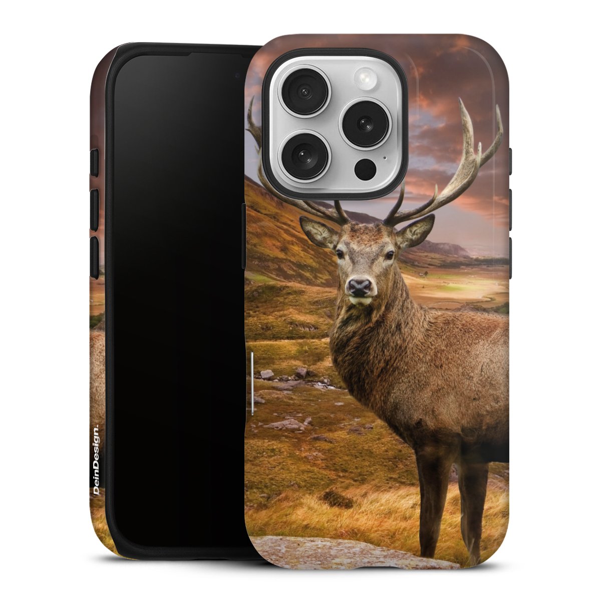 iPhone 16 Pro Handy Panzer Handyhülle robuste Outdoor Hülle Schutzhülle glänzend Meadow Mountain Deer Tough Case