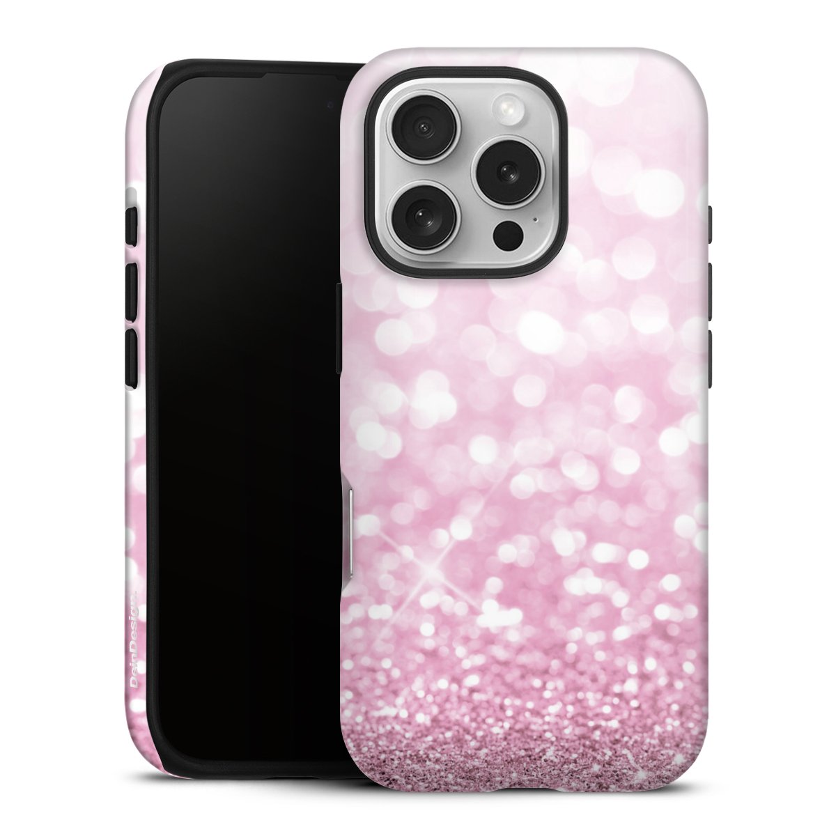 iPhone 16 Pro Handy Panzer Handyhülle robuste Outdoor Hülle Schutzhülle glänzend Glitzer Pink Shine Tough Case