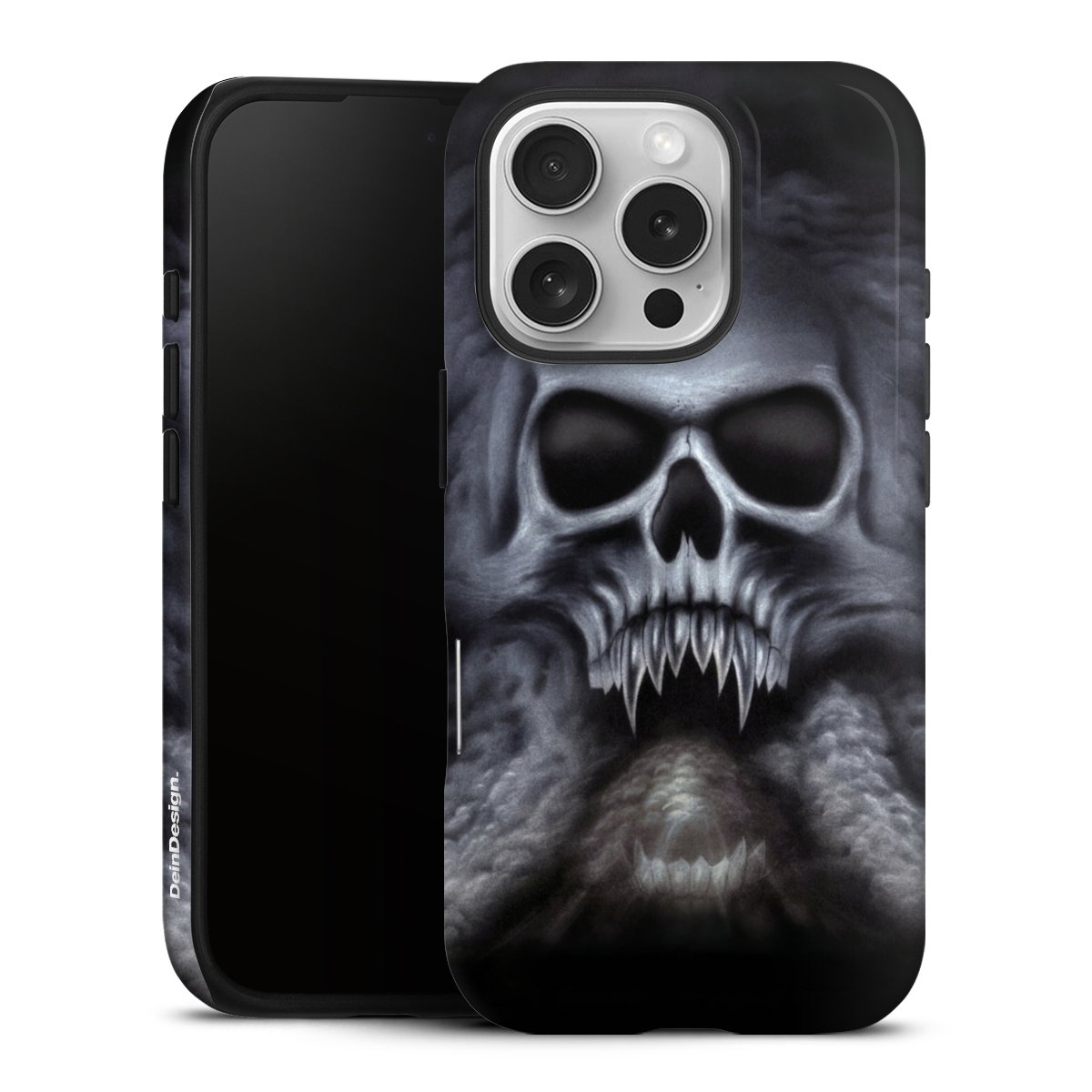 iPhone 16 Pro Handy Panzer Handyhülle robuste Outdoor Hülle Schutzhülle glänzend Totenkopf Skull Tough Case