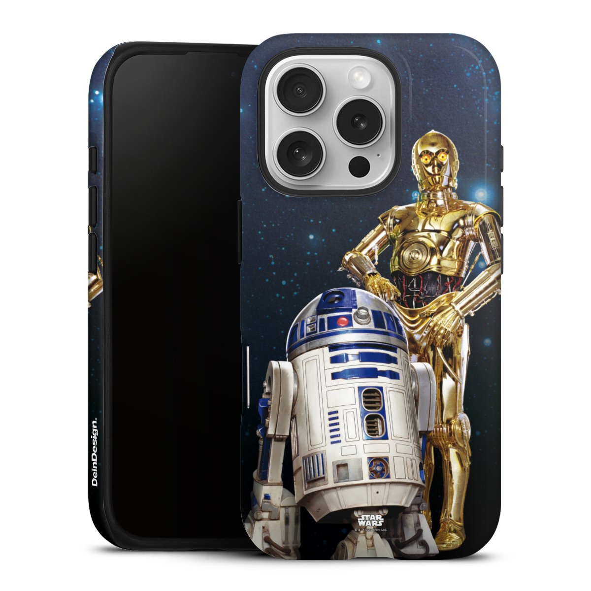 iPhone 16 Pro Handy Panzer Handyhülle robuste Outdoor Hülle Schutzhülle glänzend Weltall Star Wars R2d2 Tough Case