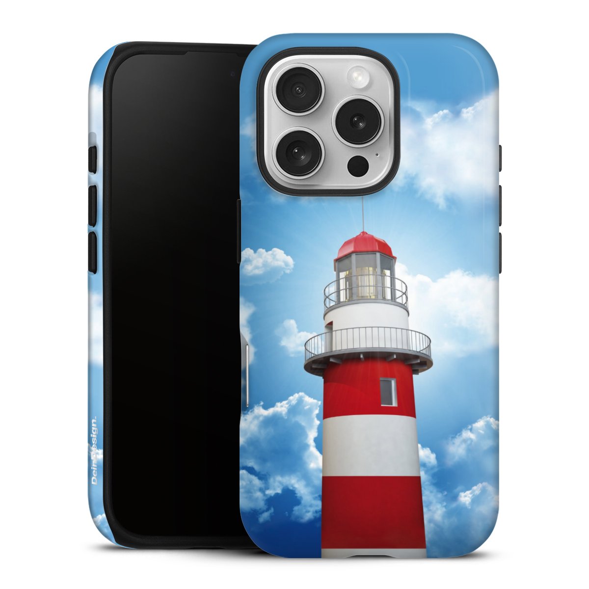 iPhone 16 Pro Handy Panzer Handyhülle robuste Outdoor Hülle Schutzhülle glänzend Lighthouse Sky Cloud Tough Case