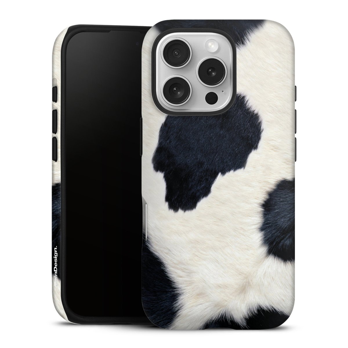 iPhone 16 Pro Handy Panzer Handyhülle robuste Outdoor Hülle Schutzhülle glänzend Animal Look Animal Print Cow Skin Tough Case