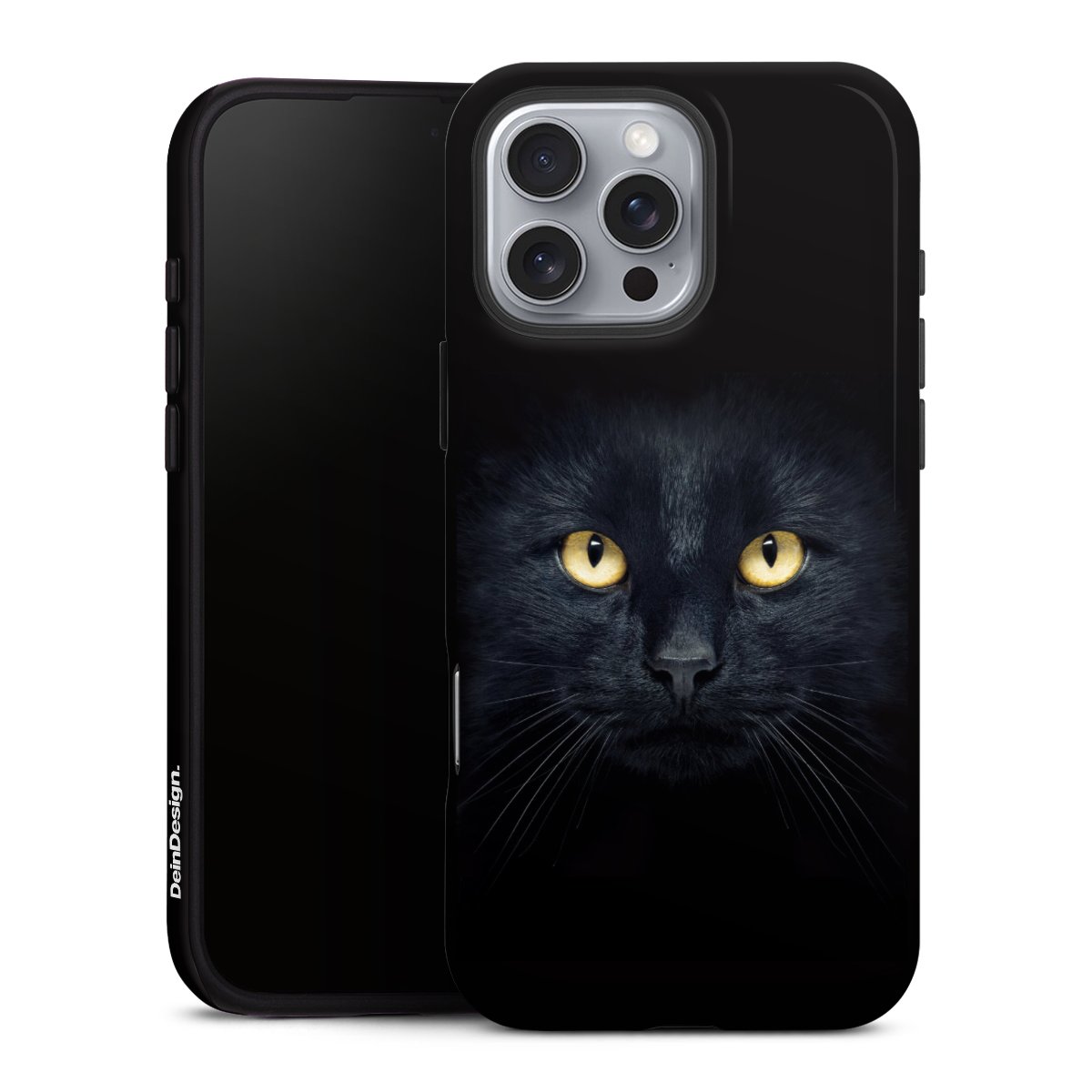 iPhone 16 Pro Max Handy Panzer Handyhülle robuste Outdoor Hülle Schutzhülle glänzend Eye Cat Black Tough Case