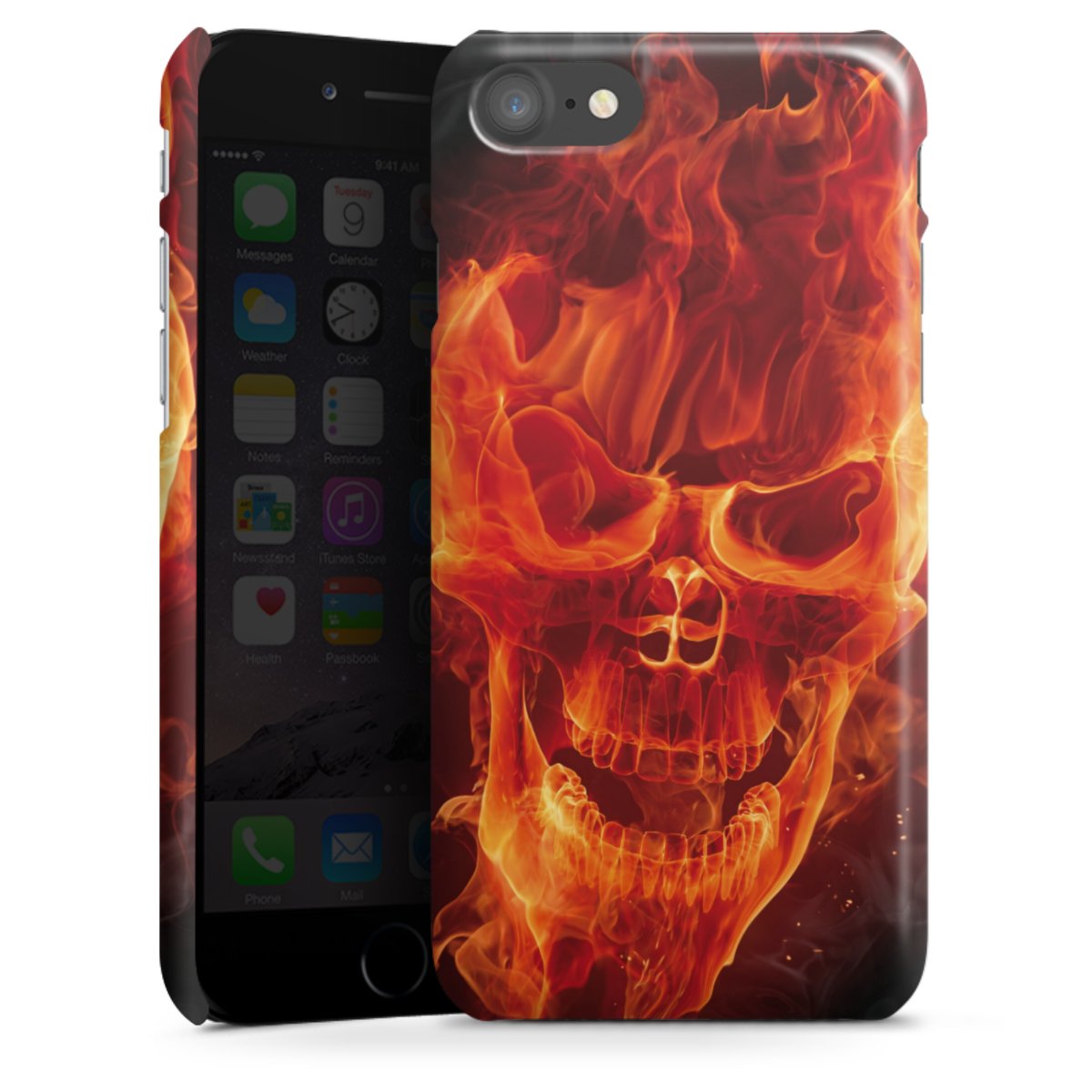 iPhone SE (2020) Handy Premium Case Smartphone Handyhülle Schutzhülle glänzend Totenkopf Skull Fire Premium Case