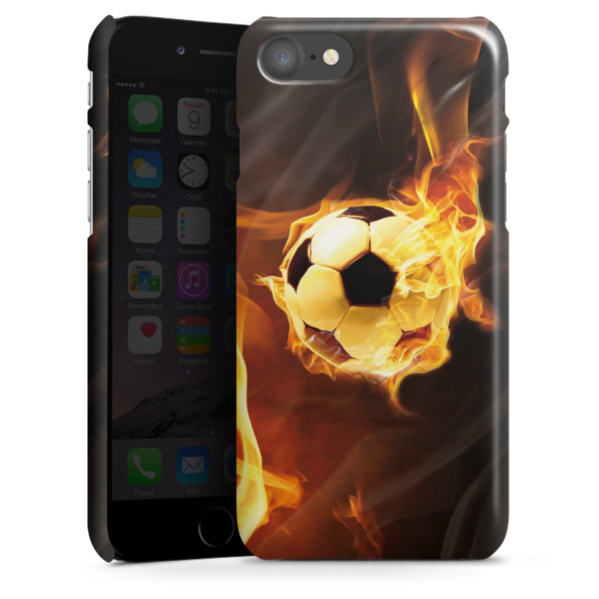 iPhone SE (2020) Handy Premium Case Smartphone Handyhülle Schutzhülle glänzend Ball Fire Soccer Premium Case